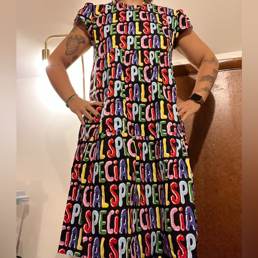 Nooworks Black Midi Dress with Multicolor 'SPECIAL' Print